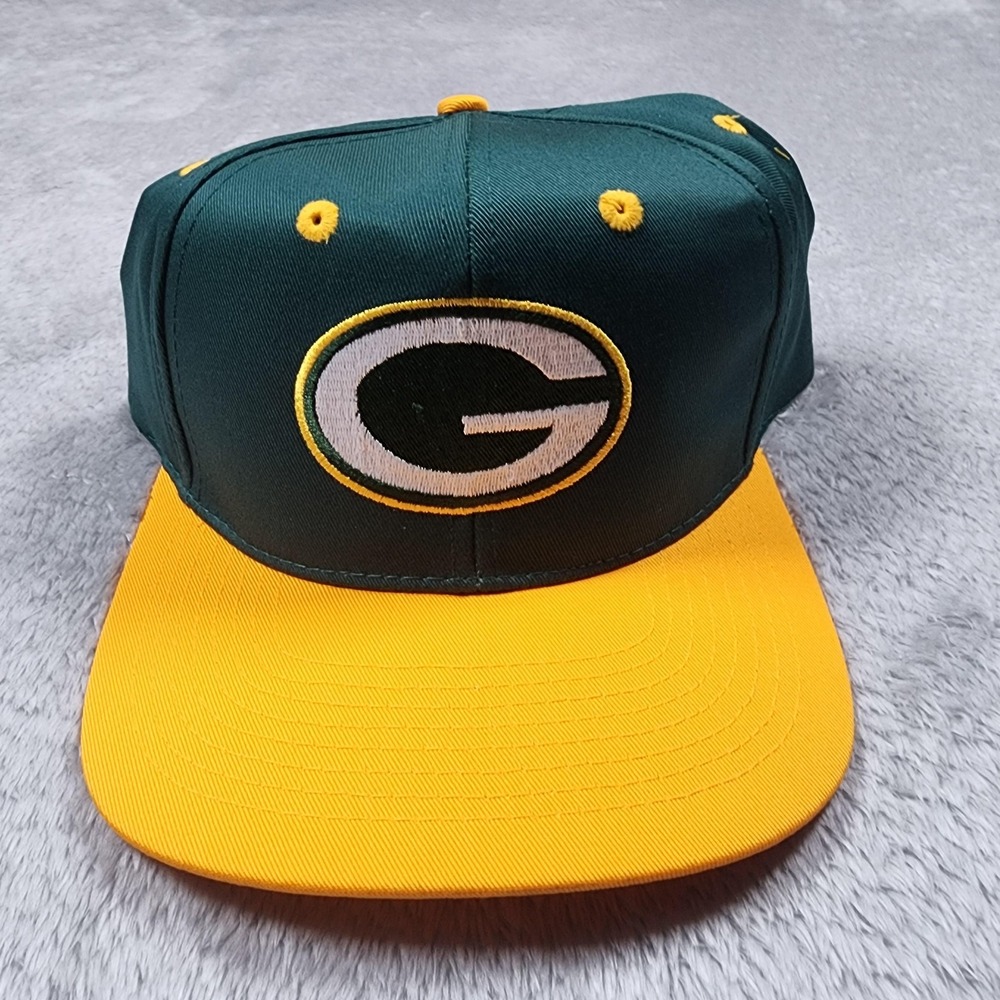 VINTAGE Green‎ Bay Packers Hat Cap Snap Back Mens Green Yellow NFL Football 90s